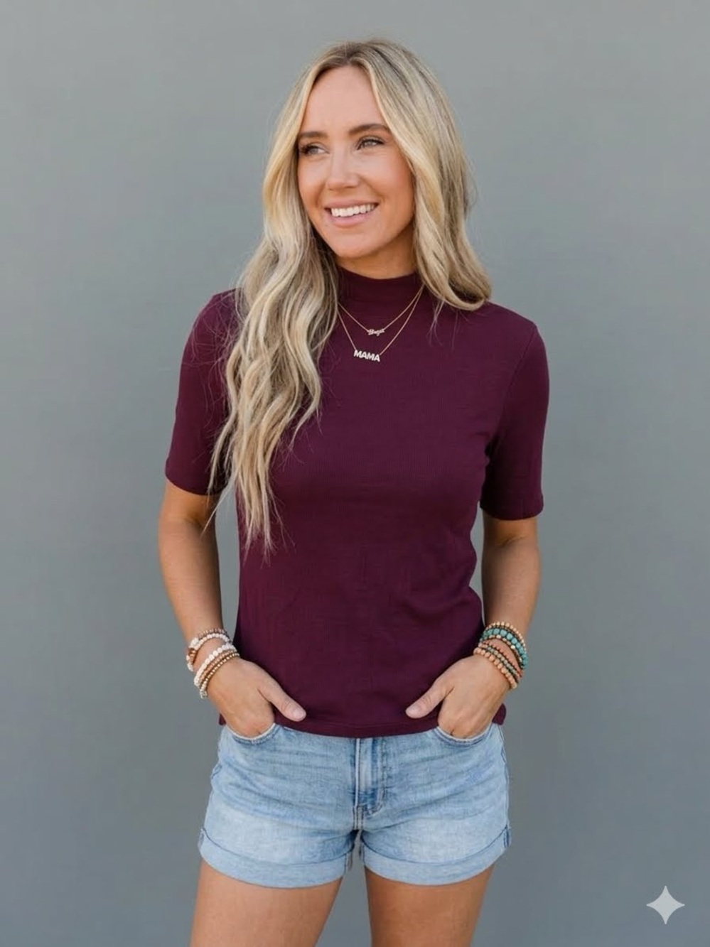 Joie Burgundy Short Sleeve Mock Neck Tee